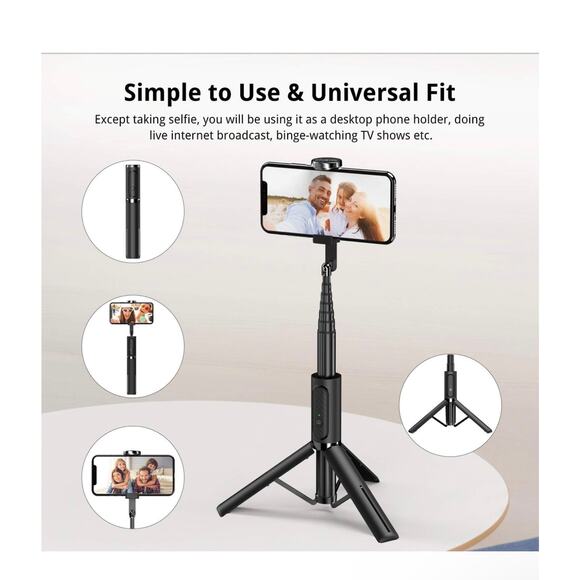 Selfie Stick Tripod, Extendable Aluminum Bluetooth Selfie Stick with Remote - Picture 6 of 7